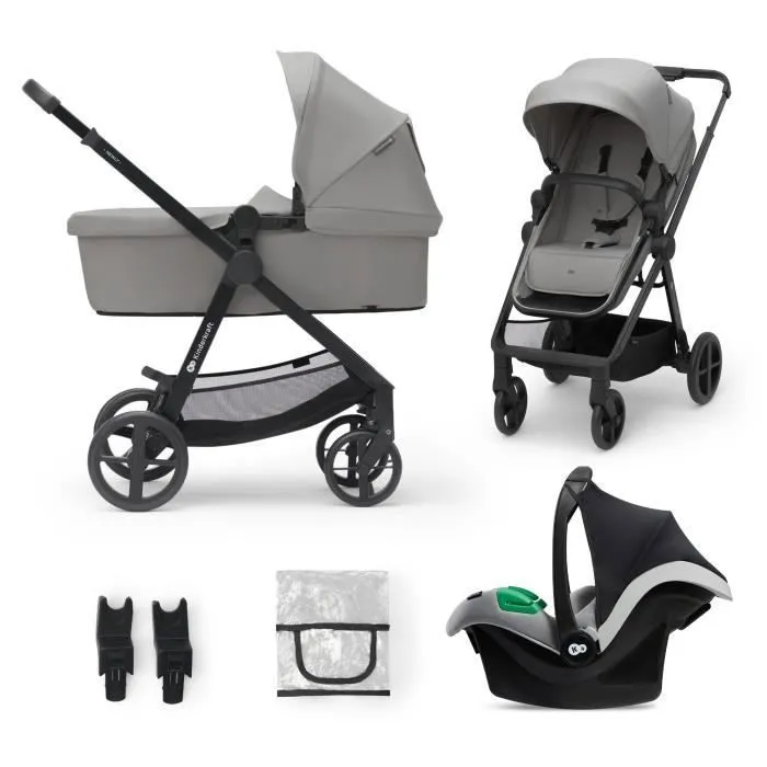 Bebeboutik Poussette 3 en 1 Combinee KINDERKRAFT NEWLY avec Siege auto I size Systeme de voyage Legere 7 5 kg Plie Gris