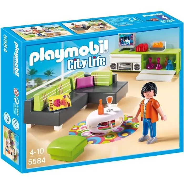 PLAYMOBIL - Playmobil City Life - Salon Moderne - Canapé d'angle confortable - Accessoires inclus-0