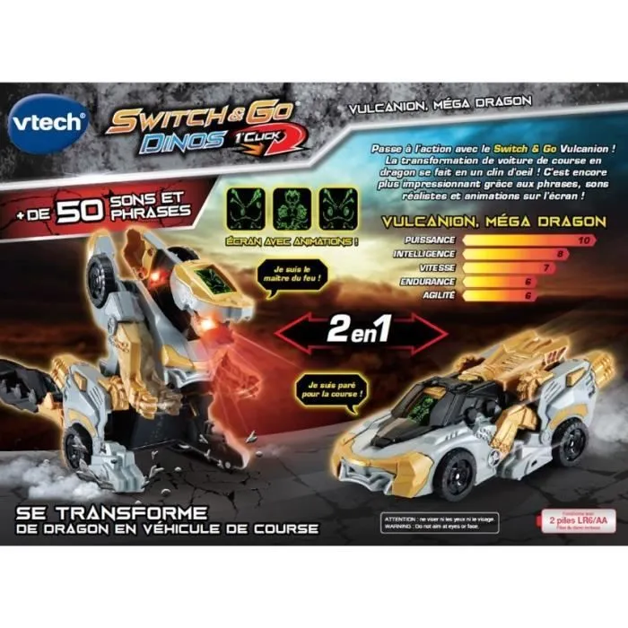 VTECH - Switch & Go Dinos - 1'Click - Vulcanion, Méga Dragon - Enfant - Pile - Marron, noir et gris-4