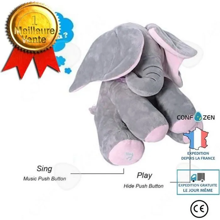 CONFO® Peek-a-boo mignon Éléphant chantant peluche bébé Cute Singing Stuffed Animated Des gamins Cadeau souple-0