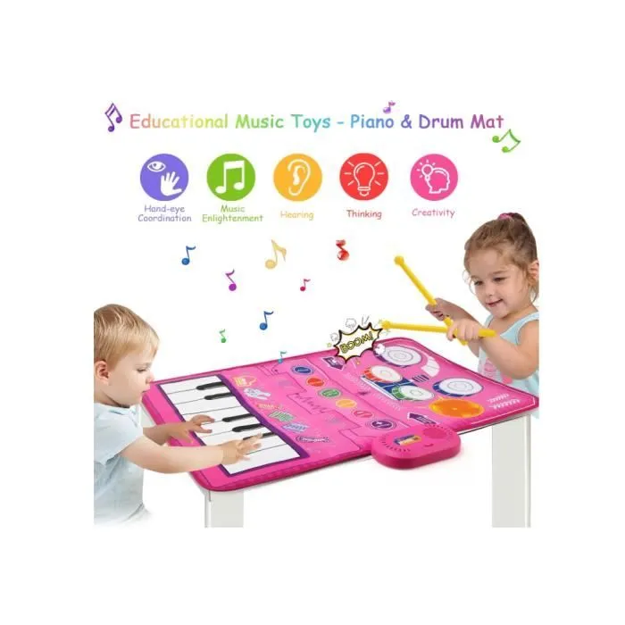 Jouets Bébé 1 an,Tapis Piano Musical et Jouet de Batterie 2 en 1 pour Tout-Petits,Tapis de Jeux Musique Cadeau Anniversaire Jouets-1