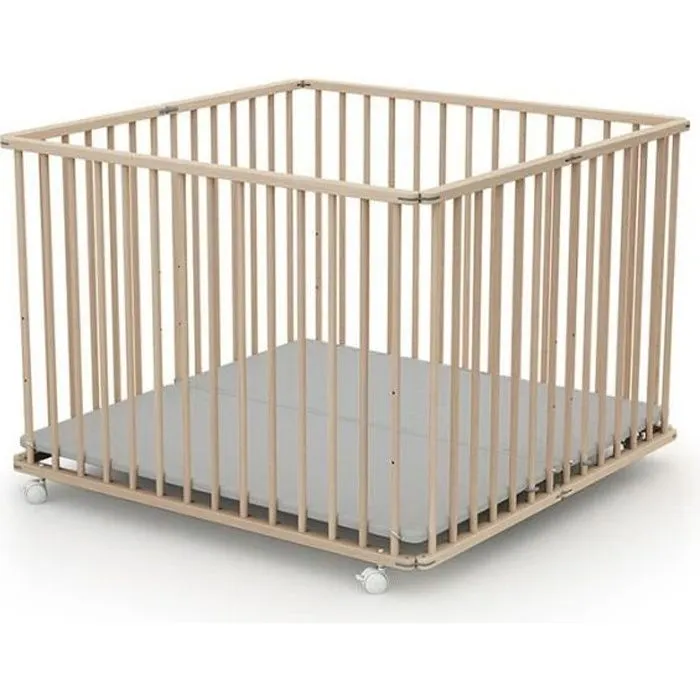 Parc pliant carré - WEBABY - CALI - 100 x 100 cm - 4 roulettes - Jusqu'à 24 mois - Hêtre brut-0