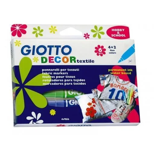 Feutres textiles - Giotto - Decor x6 - 6 couleurs - Pour enfants - Mixte-0