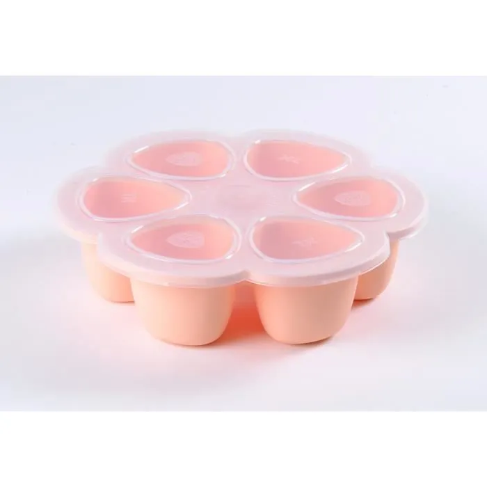 BEABA Multiportions en silicone de qualité premium, résistance thermique, couvercle hermétique, Fabriqué en Italie, 6x150 ml rose-1