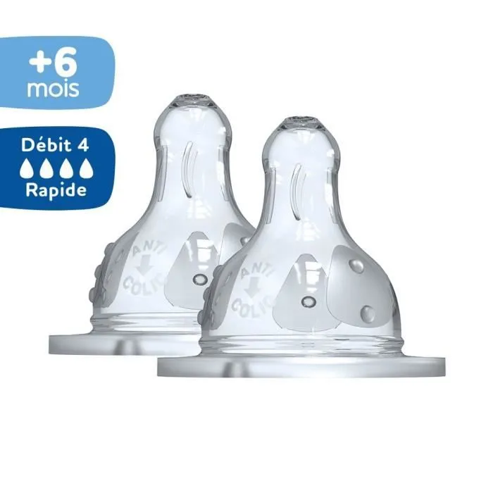 Dodie Biberon Initiation+ Anti-Coliques 3 Vitesses Tétine Ronde Col Large Débit 4 +6m 2 tétines-1