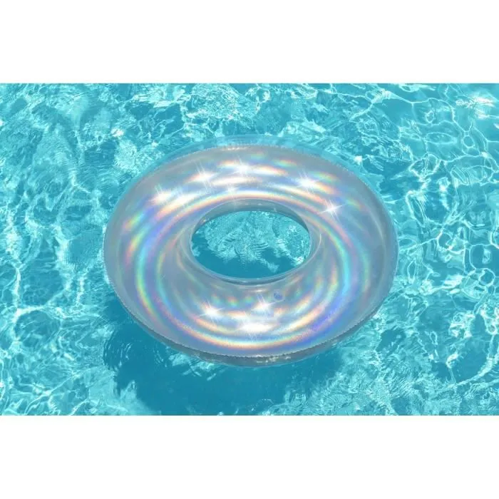 Bouée ronde - BESTWAY - Ø 107 cm - Vinyle robuste - Valve de sécurité - Patch de réparation - Iridescente argent-5