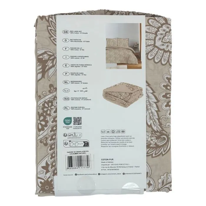 Parure de draps 4 pièces pour lit 140 x 190 cm Cachemire naturel-4