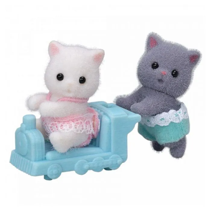 Figurines Sylvanian Families - Jumeaux chat persan avec wagon - Articulés - Multicolore-6