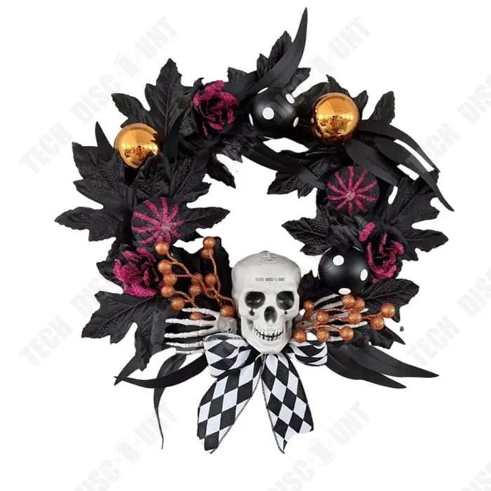 TD® Couronne de crâne d'Halloween 50*50 cm Couronne décorative de crâne accessoires d'horreur porte suspendue pour Halloween-0