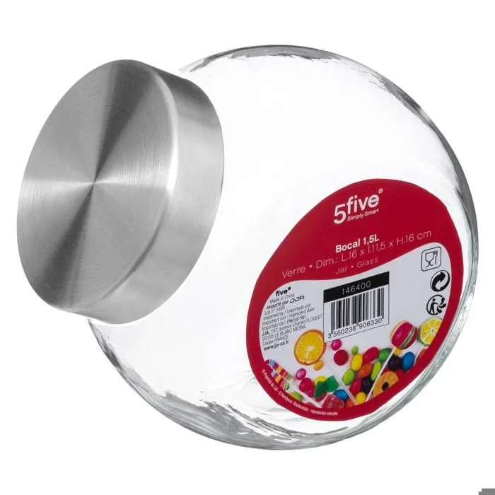 Bocal à bonbons en verre et inox - Secret de Gourmet - 16 x 11.5 x 16 cm-2