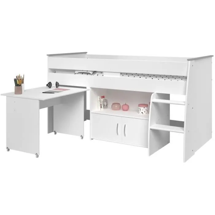 Lit combiné enfant PARISOT ZOLA - Blanc - 90x200 cm - Sommier inclus-0