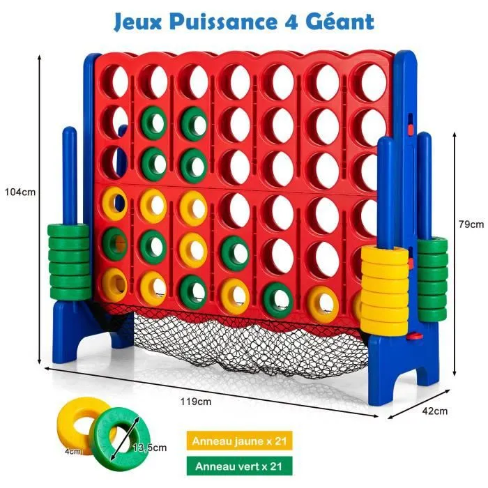 COSTWAY Jeux Puissance 4 Géant 4-à-la-Suite pour Enfant avec Filet pour Récupérer,Leviers à Enclencher des Jetons 42 Anneaux-3