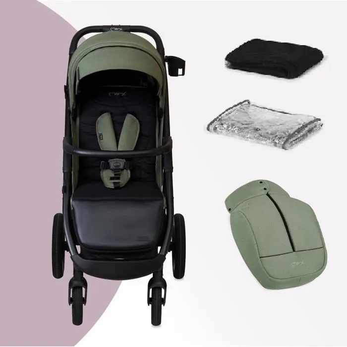 Poussette ultra compacte MoMi MIYA - De 6 mois à 22 kg - Kit d'accessoires - Roues de 11" - Vert-1