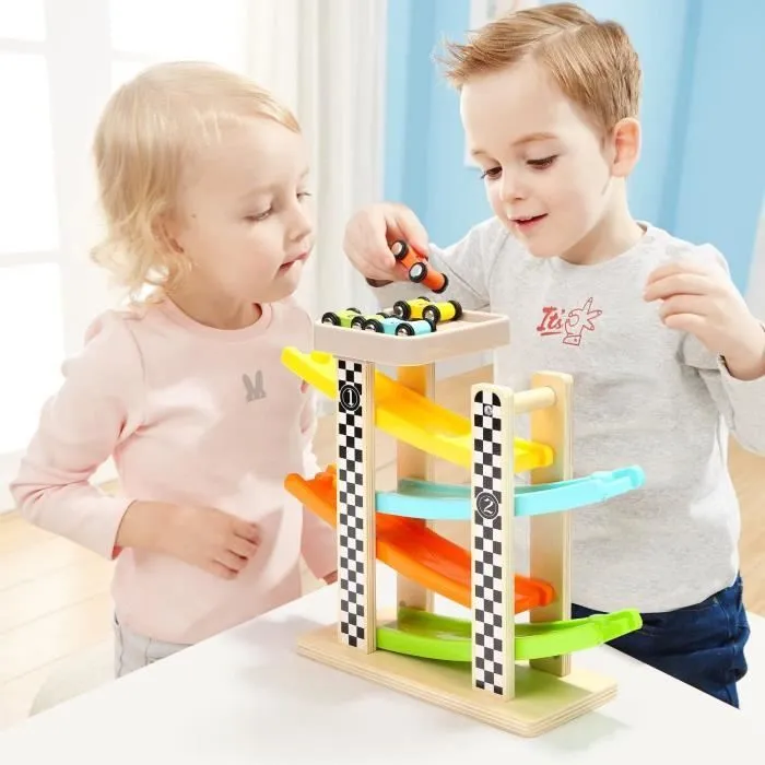 NetBoat Jouet Garçon 2 Ans,Cadeau Jouet Voiture pour Enfant 1 an 2 Ans, Jeux Rampe de Course en Bois pour 12 18 Mois-3
