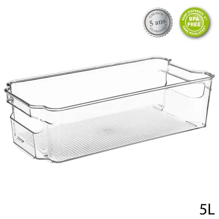 Bac Rangement Frigo 5 Litres 31x15 Cm - Transparent - Plastique - Résine - Adulte - Femme-0