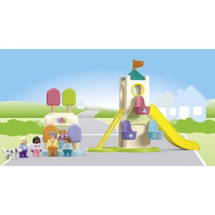 PLAYMOBIL Junior 71703 Aire de jeux avec toboggan géant Comprend cinq personnages, un toboggan et des accessoires - Dès 1 an-5