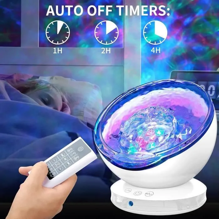 ARTINABS Lampe Projecteur LED Simulation des Vagues Océan,Veilleuse Enfant avec 8 Modes de Couleurs 6 Sons de Musique Télécommand-1