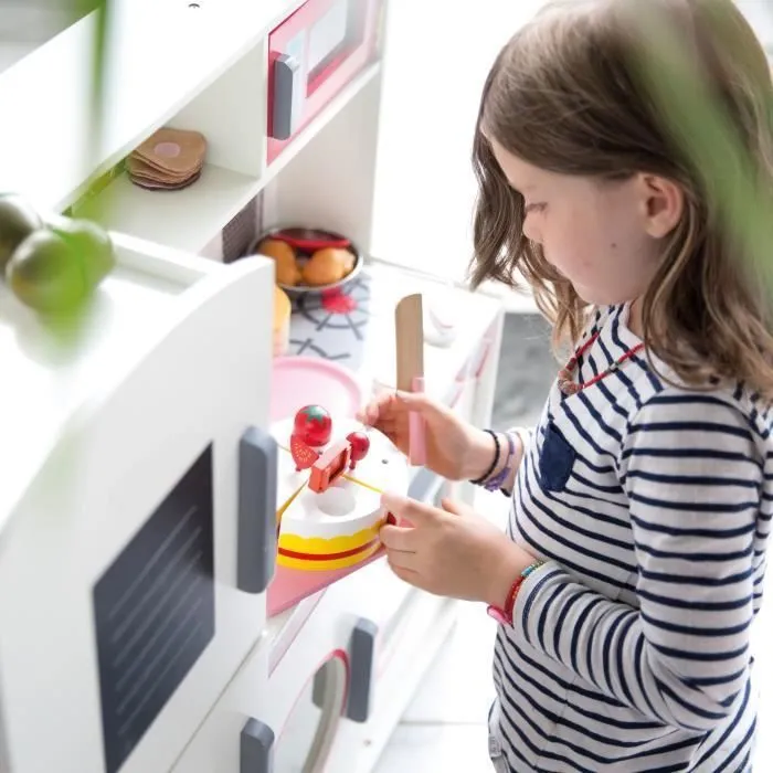 ROBA Grande Cuisine Enfant en Bois + Accessoires Variés - Blanc/rouge-3