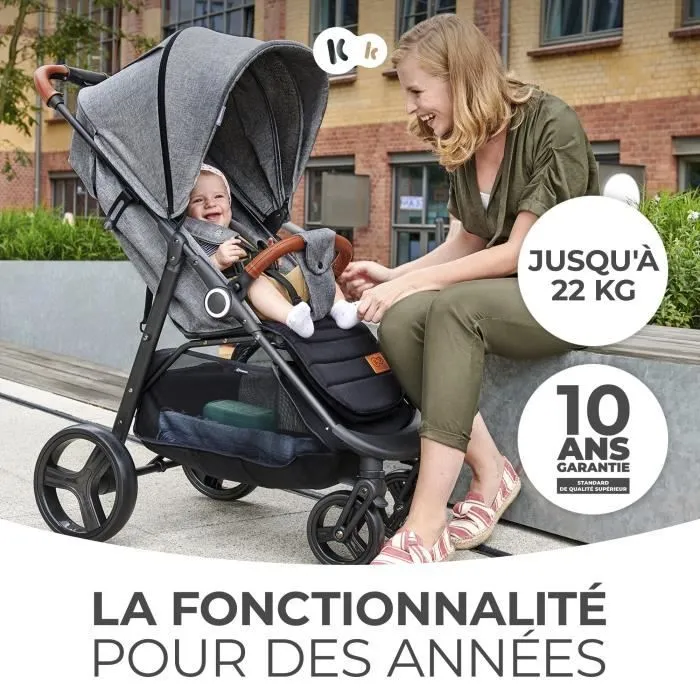 Poussette citadine - KINDERKRAFT - Grande + Black - 4 roues - Dossier et repose-pieds-1