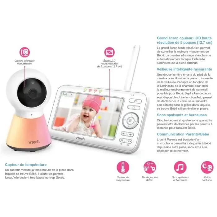 VTECH - Babyphone Vidéo Color Night Light (Écran 5 - Veilleuse) - BM5254-4