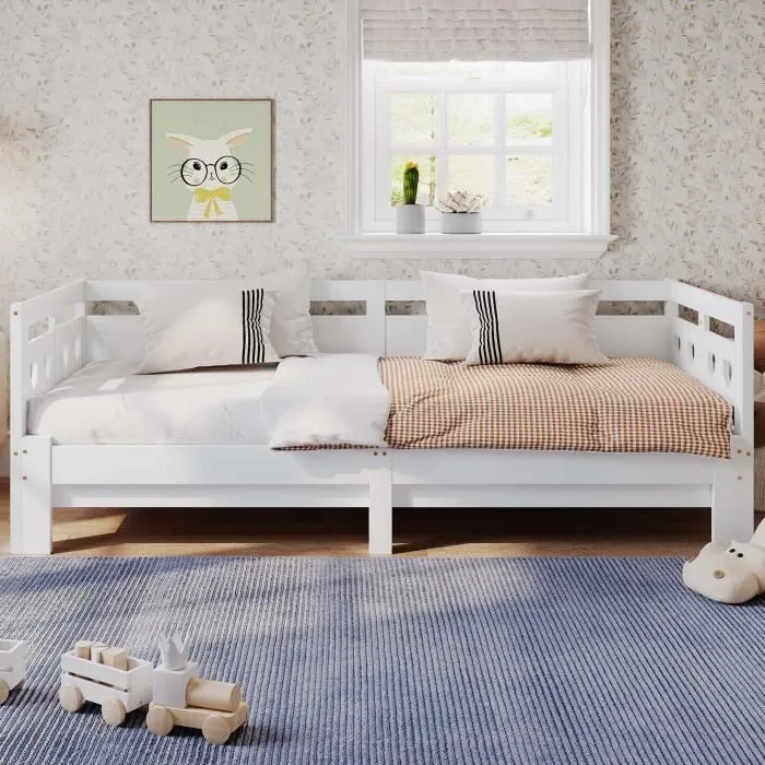 ModernLuxe Lit enfant, lit gigogne 90(180)x200 cm, sommier à lattes, cadre en pin, blanc-0