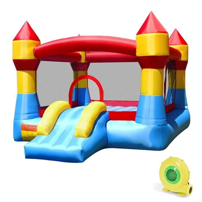 Château Gonflable pour Enfant avec Souffleur 480W,Toboggan pour en Tissu Oxford Inclus. Kit de Réparation Charge 3 Enfans de 45KG-0