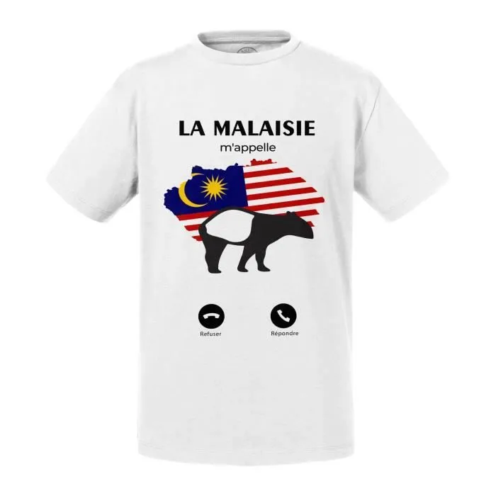 T-shirt Enfant Blanc La Malaisie M'Appelle Drapeau Tapir Animaux-0