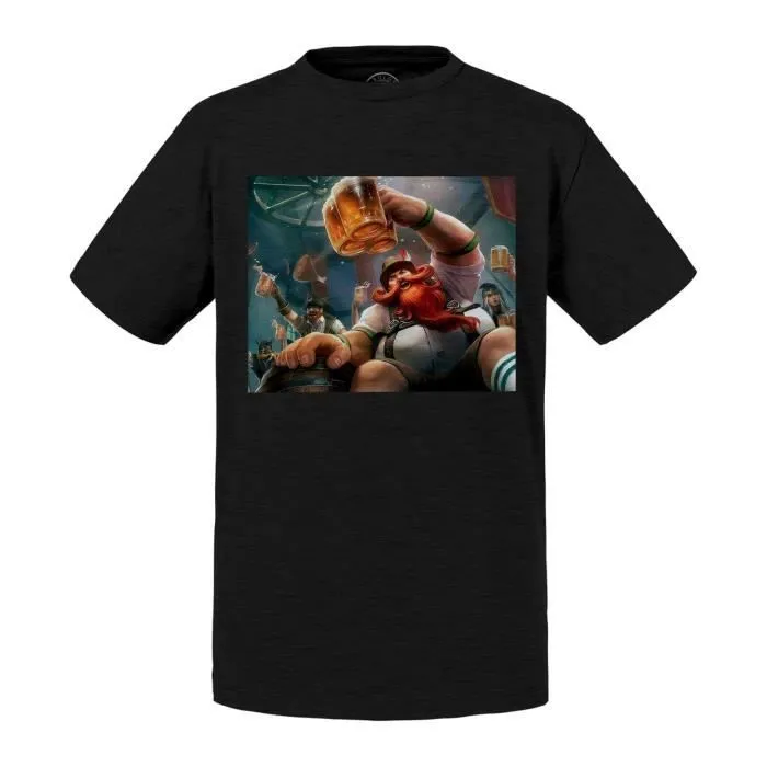 T-shirt Enfant Noir Gragas Oktoberfest League Of Legends Le Danger Avec Alcool Est En Mettre Partout-0