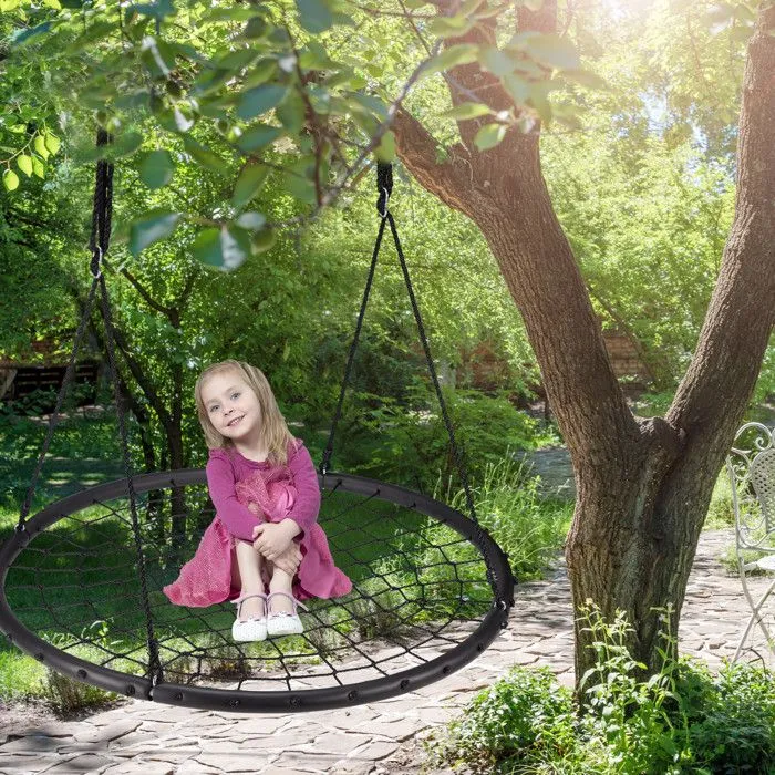 Relaxdays Balançoire nid d'oiseau maille filet 120 cm à suspendre ajustable enfant adulte jardin extérieur 150 kg, noir-1