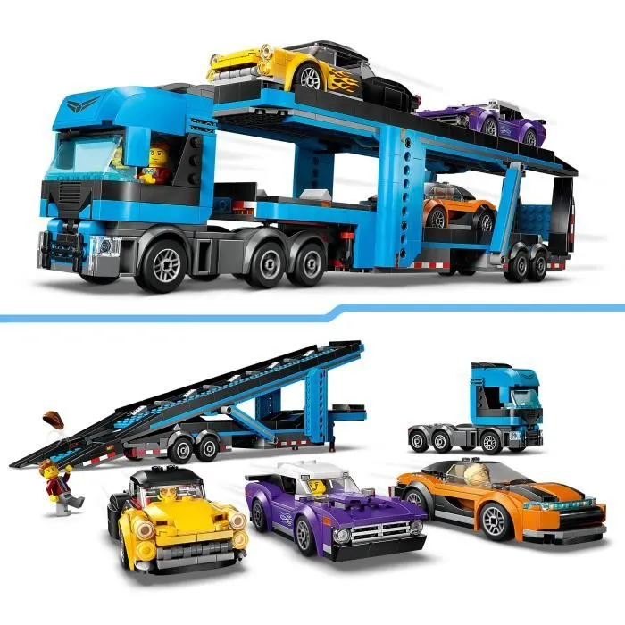 LEGO® City 60408 Le camion de transport de voitures de sport, 4 véhicules pour enfants-2