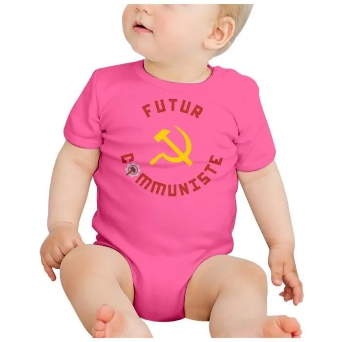 Body Bébé Manche Courte Rose Futur Communiste Politique Humour-1