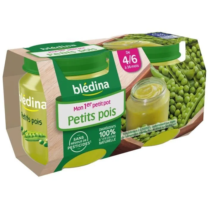 BLEDINA Mon 1er petit pot Petits pois - 2 x 130 g - Dès 4/6 mois-1