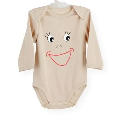 Body bébé - Smiley - Uni choco - 100% coton - Manches longues - Lavable à 30°c-0