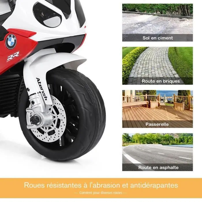 COSTWAY BMW Moto Electrique pour Enfants 6V/4Ah,3 Km/h avec Phare, Musiques 3 Roues 1,5-3 Ans Rouge-3