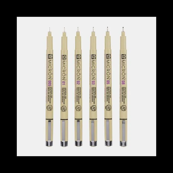 Feutres de précision - Sakura - Pigma Micron - 6 feutres - Pointe 0,2-0,5mm - Noir-2