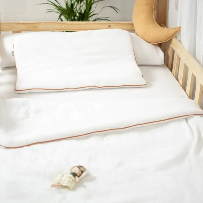 Housse en gaze de coton pour traversin plat Jeanne 160 cm Blanc-1