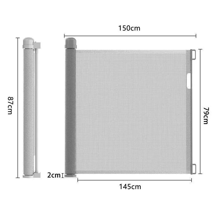 XMTECH Barrière de Sécurité pour Bébés - Chiens Rétractable (Large : 0 - 150 CM) - Gris - Pour enfants et animaux-1