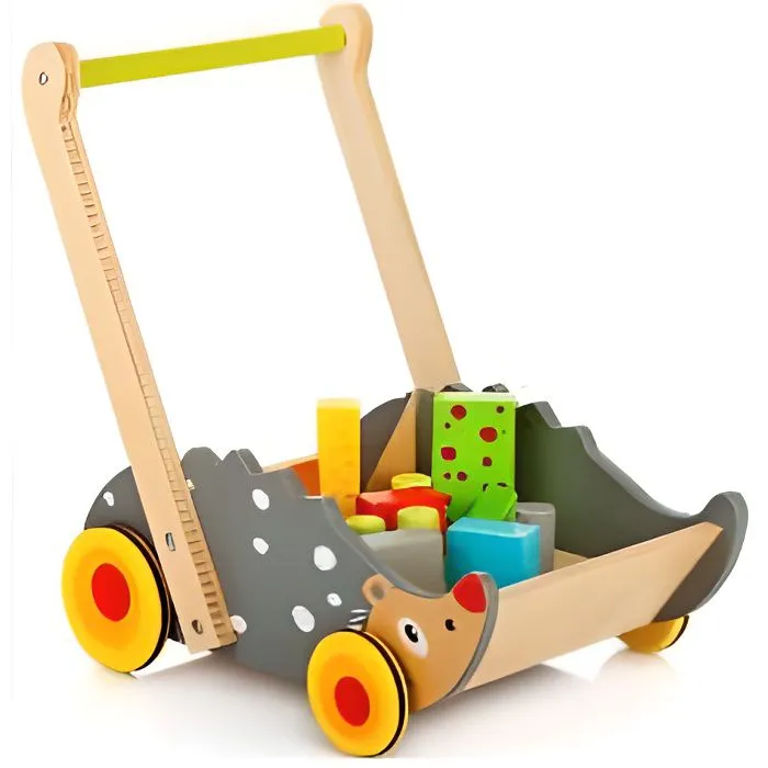 Chariot de Marche avec Forme et Couleur, trotteur multi activités en bois jouets en bois-0