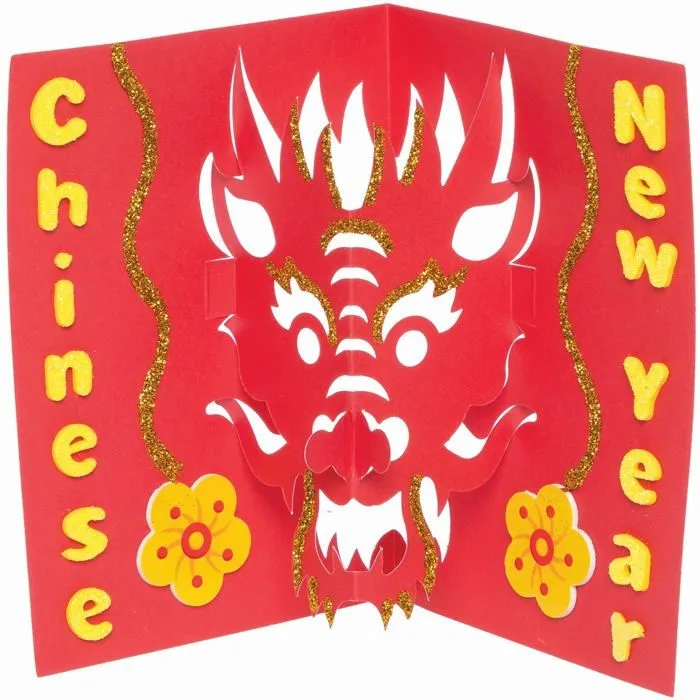 Baker ross - FC127 - Cartes Pop Up motif Dragon Nouvel An Chinois - Lot de 10, Cartes de Voeux pour les Enfants ()-2