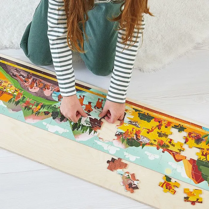 Puzzle Préhistoire - Puzzle 100 Pièces en Carton FSC - Panorama Préhistorique - Fabriqué en France - Puzzle Enfant dès 6 Ans-0
