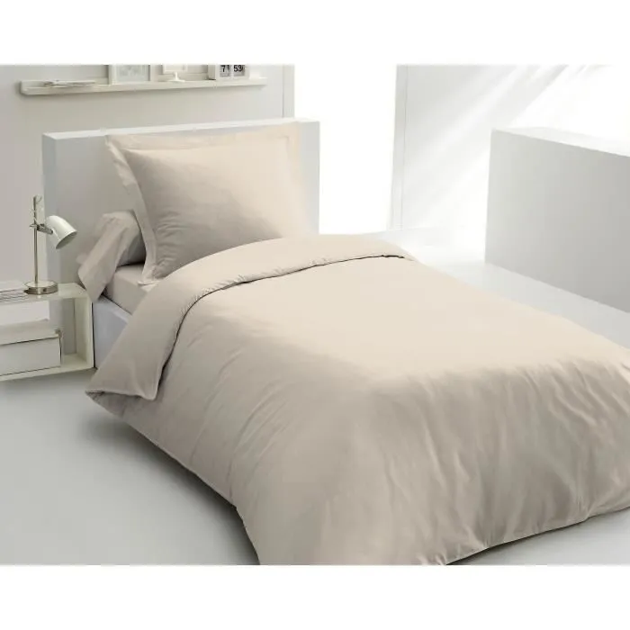 PARURE DE COUETTE LOVELY HOME - 140x200 cm - 100% COTON - BEIGE CREME-0
