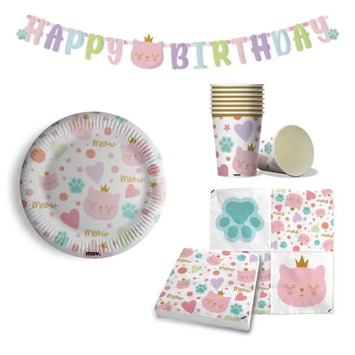 Kit complet de fête d'anniversaire chatons - Maverick - 53 pièces recyclables en papier-0