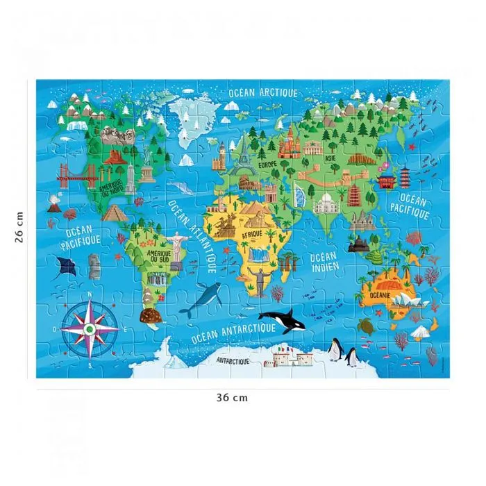 Puzzle 100 pièces : Carte du monde des monuments-4