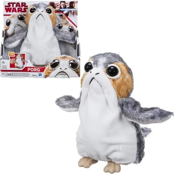 Bebeboutik STAR WARS Peluche Interactive Porg HASBRO Interieur 4 ans et plus Blanc Beige Gris et Noir