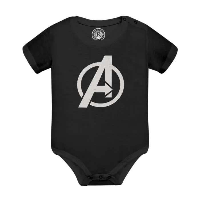 Body Bébé Manche Courte Noir Avengers Super Héros BD Film Geek-0
