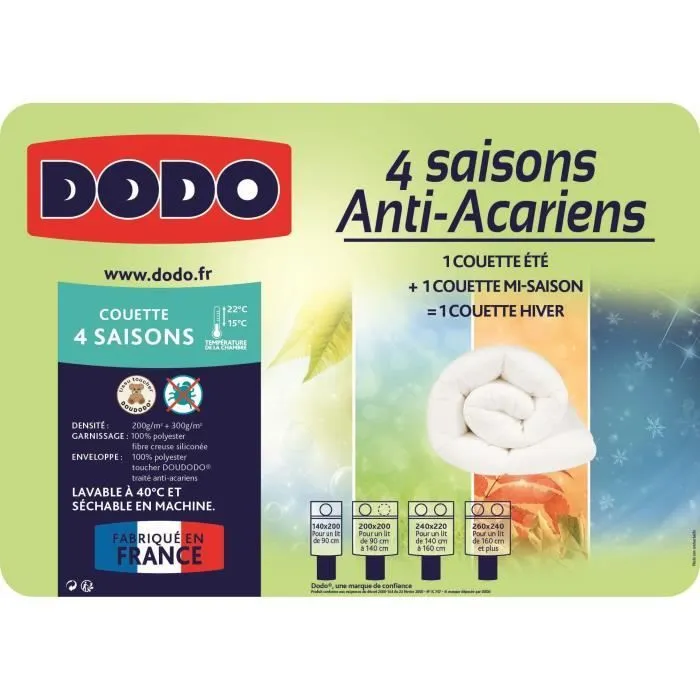 DODO Couette 4 saisons anti-acariens - 220 x 240 cm - Blanc-2