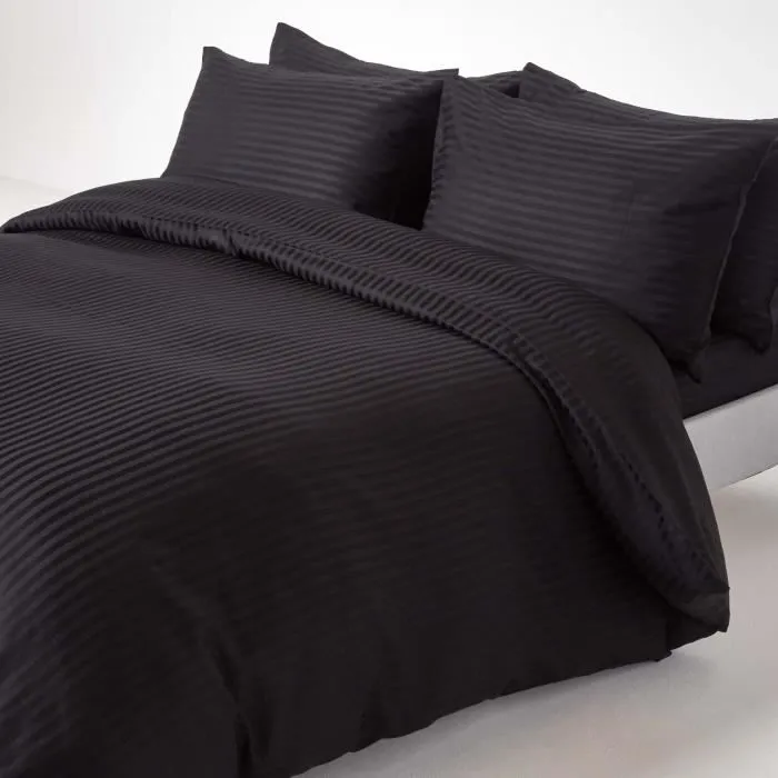 Drap plat rayé satin de coton égyptien 330 fils coloris noir 240 x 275 cm-2