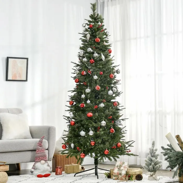 HOMCOM Sapin de Noël Artificiel 210 cm 746 Branches avec Houx + Support Pied Pliable Vert-1