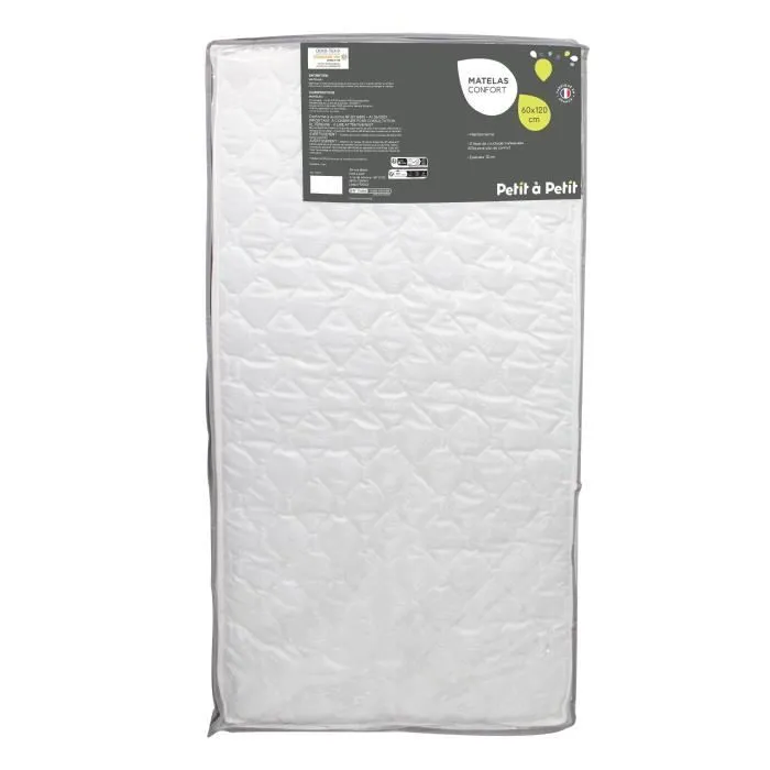 PETIT A PETIT Matelas bébé Confort 60x120 cm, Deux faces de couchage, Fabriqué en France et certifié Oeko-Tex-0