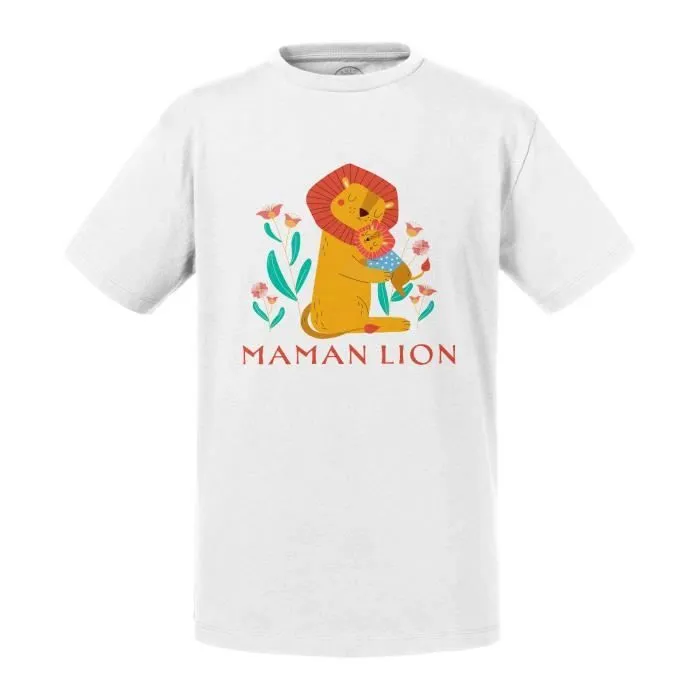 T-shirt Enfant Blanc Reine Maman Lion Dessin Illustration Savane-0